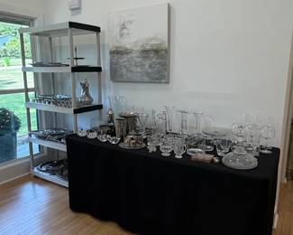 Assorted Crystal and SilverPlated Barware and Serving Pieces