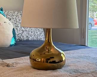 Gold Bulbous Table Lamp with Cream Drum Shade