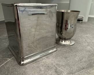 Silver Plated Tissue Box Cover and Waste Bin Set