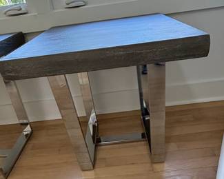 Modern Oak and Chrome End Tables Set of  second image