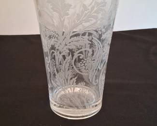 Victorian Etched Glass Vase with Grapevine and Foliage Pattern