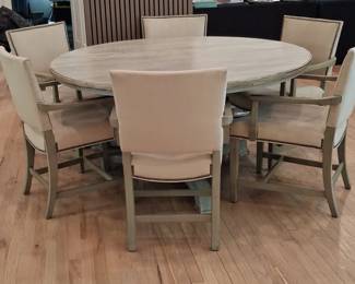 Round Pedestal Dining Table with Upholstered Chairs  Sardis Sand Wash Finish