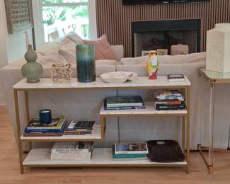 Marble Top Console Table with Gold Frame