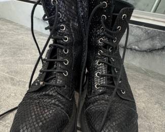 Giuseppe Zanotti Black Python Embossed Leather Combat Boots