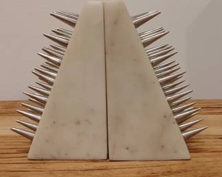 Pair of Marble Bookends with Chrome Spikes