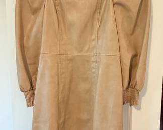 For All Mankind Beige Faux Leather Puff Sleeve Square Neck Mini Dress