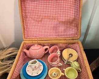 Wicker Picnic Basket with Toy Tea Set