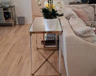 Modern Console Table with Mirrored Top and Acrylic Legs fourth image
