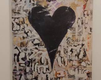 Black Heart Graffiti Mixed Media Collage Canvas Art