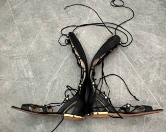 Giuseppe Zanotti Black Leather LaceUp KneeHigh Gladiator Sandals