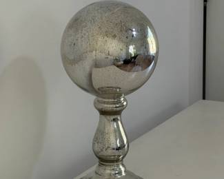 Mercury Glass Pedestal Sphere Decorative Object