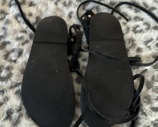 Black Leather Gladiator Sandals with Silver Studs by CIANA second image