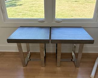 Modern Oak and Chrome End Tables Set of  third image