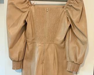For All Mankind Beige Faux Leather Puff Sleeve Square Neck Mini Dress second image