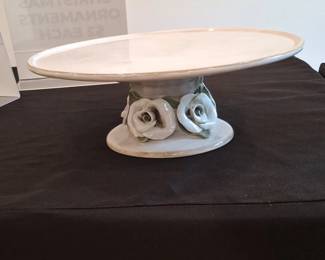 Vintage Ceramic Cake Stand with Rose Embellishments