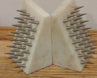 Pair of Marble Bookends with Chrome Spikes second image