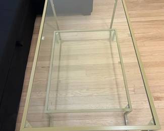 Modern Gold Metal and Glass Coffee Table with Shelf second image