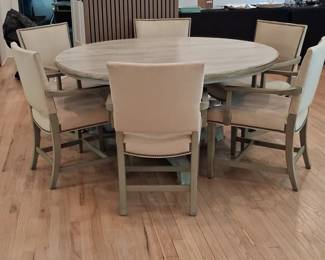 Round Pedestal Dining Table with Upholstered Chairs B