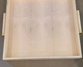 Genuine Stingray Shagreen Serving Tray with Brass Handles  Ivory