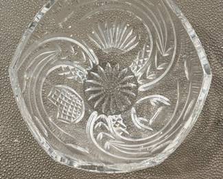 Cut Crystal Hexagonal Bowl with Fan and Starburst Motifs