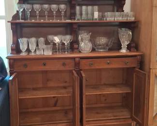 Victorian Walnut Sideboard with Hutch and Crystalware
