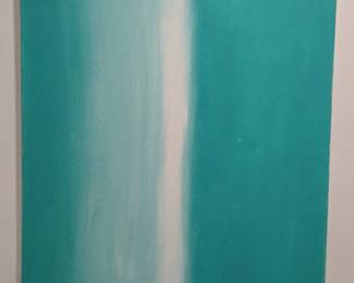 Teal and White Abstract Canvas Painting second image