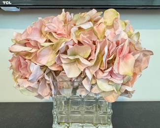 Artificial Hydrangea Arrangement in Glass Vase