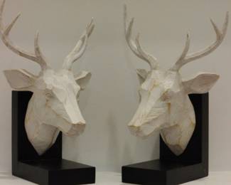 Carved Wooden Deer Head Bookends Pair second image