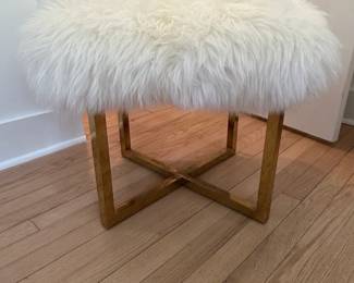 White Faux Fur Ottoman or Stool with XBase second image