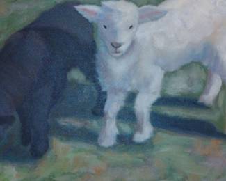 Oil Painting of Two Lambs by J. Parland second image