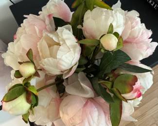Faux Peony Arrangement in Crystal Vase second image