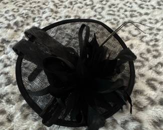 Black Sinamay Fascinator Hat with Feathers and Bow by C.C. EXCLUSIVES second image