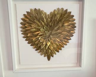 Gold Feather Heart Shadow Box Wall Art