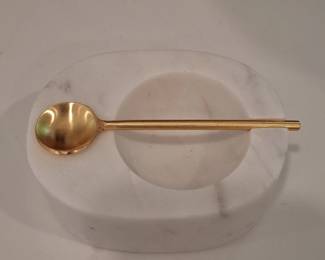 Marble Mortar and Pestle with Gold Spoon