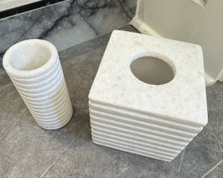 White Marble Fluted Tissue Box Cover and Canister Set second image