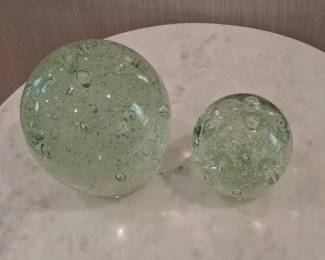 Set of Two Blown Glass Spheres with Internal Bubbles