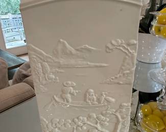 White Porcelain Vase with Embossed Landscape and Figures  Lenox fourth image