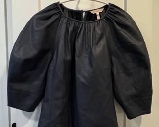 Rebecca Taylor Black Leather Gathered Blouse