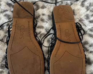 Sarto Black Woven LaceUp Flat Sandals second image