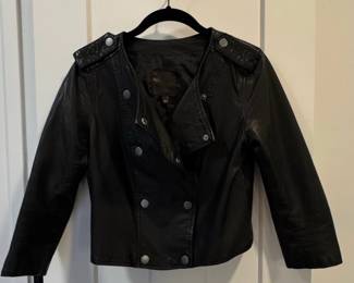 Joie Black Leather Cropped Moto Jacket