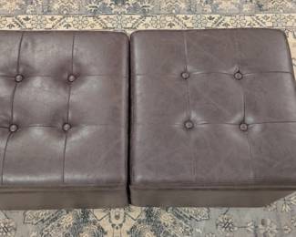 Tufted Faux Leather Storage Ottoman Set