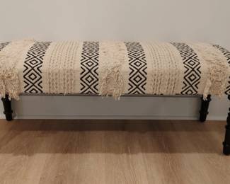 Boho Kilim Upholstered Bench with Turned Legs