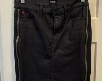 Hudson Black Coated Denim Pencil Skirt with Zippers