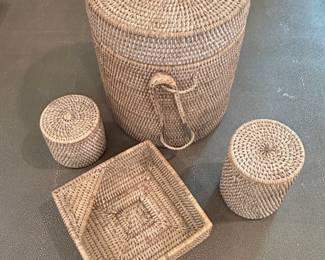 Woven Rattan Ice Bucket Set with Tray and Lidded Containers