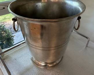 Vintage French Pewter Ice Bucket with Ring Handles