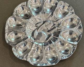 Sterling Silver Oyster Plate with Rabbit Motif by Arthur Court