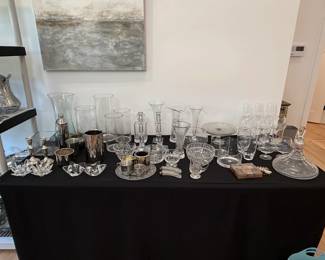Assorted Crystal and SilverPlated Barware and Decorative Items