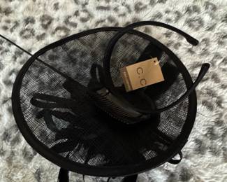 Black Sinamay Fascinator Hat with Feathers and Bow by C.C. EXCLUSIVES third image