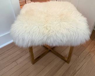 White Faux Fur Ottoman or Stool with XBase