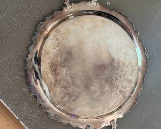 Ornate SilverPlated Serving Tray with Grape Motif and Handles second image